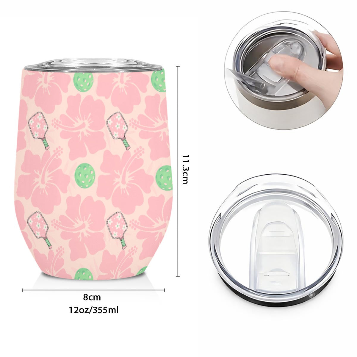 Pickleball Floral Stainless Steel Stemless Insulated Tumbler Printed in USA|12OZ