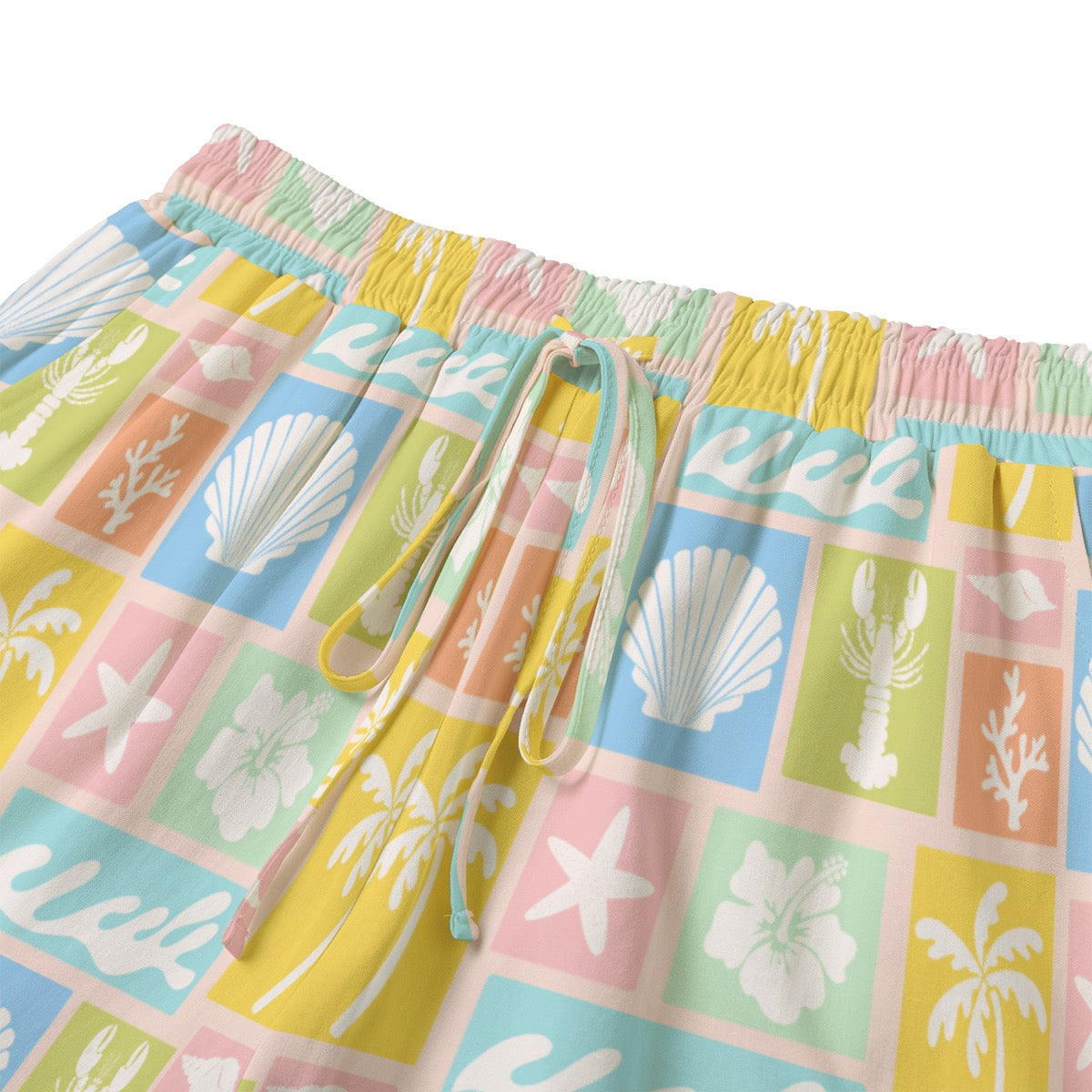 Women's Surf Print Rayon Shorts With Pockets and Drawstring