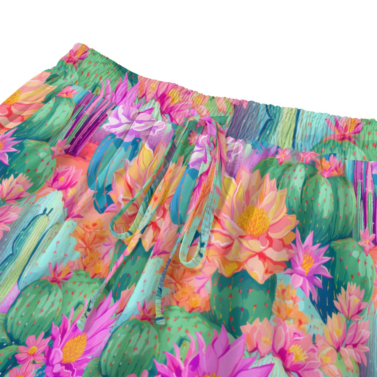Colorful Cactus Print Women's Shorts With Pockets and Drawstring | Rayon