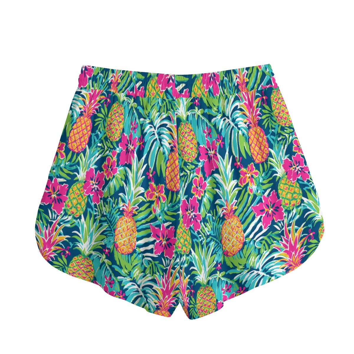 Pineapple Tropical Print Women's Shorts With Drawstring and Pockets | Rayon