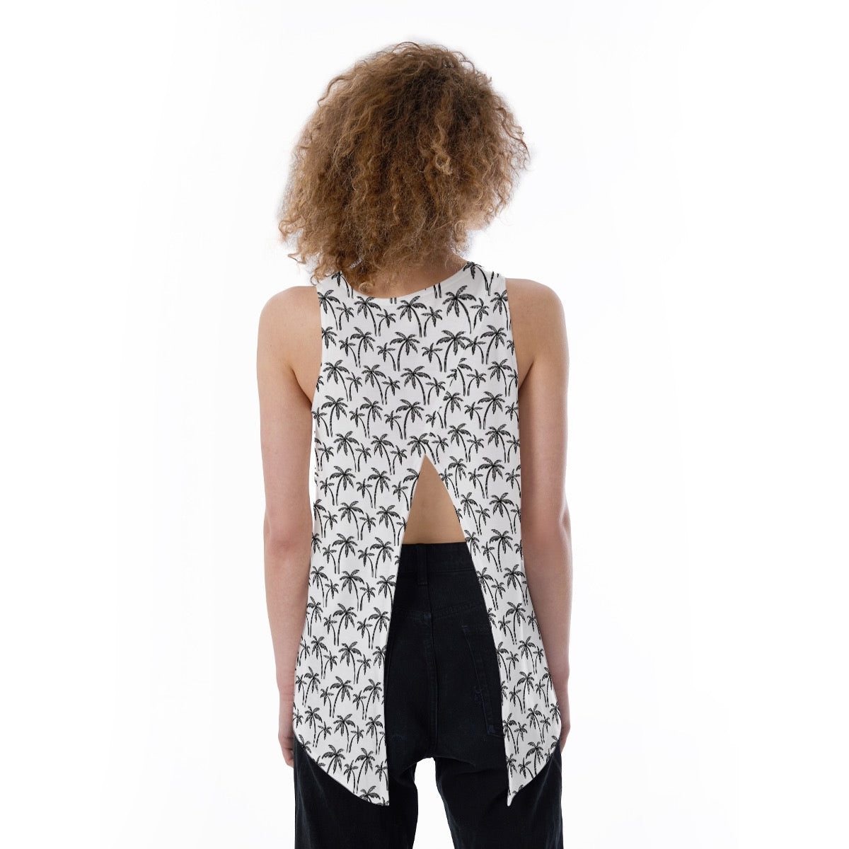 Black and White Palm Tree Print Women's Loose Tank Top