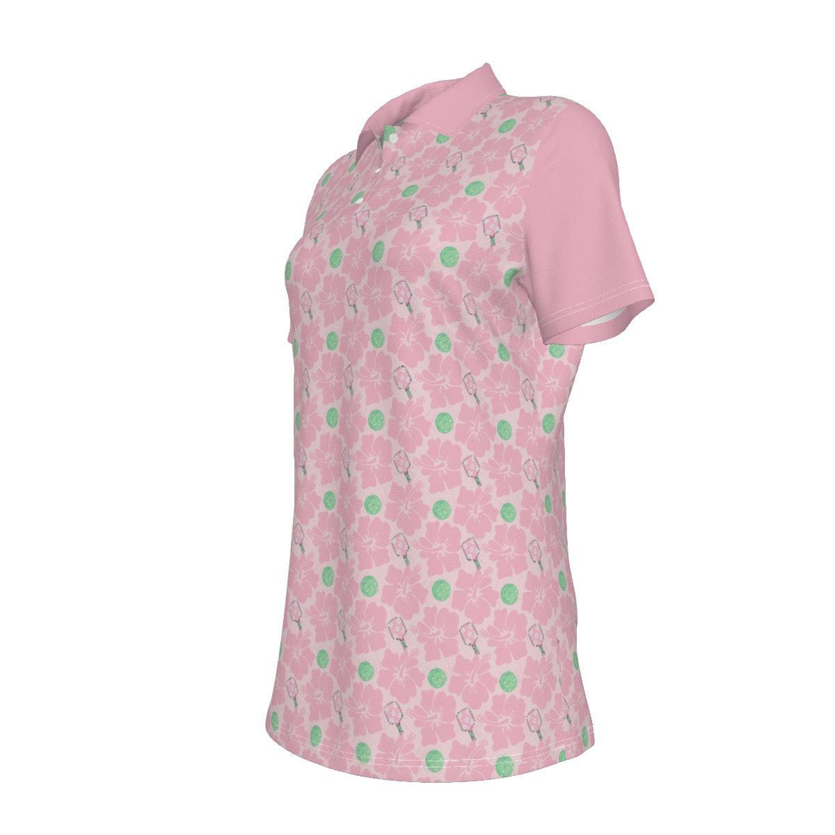 Pink and Mint Green Floral Pickleball Women's UV Protection POLO Shirt