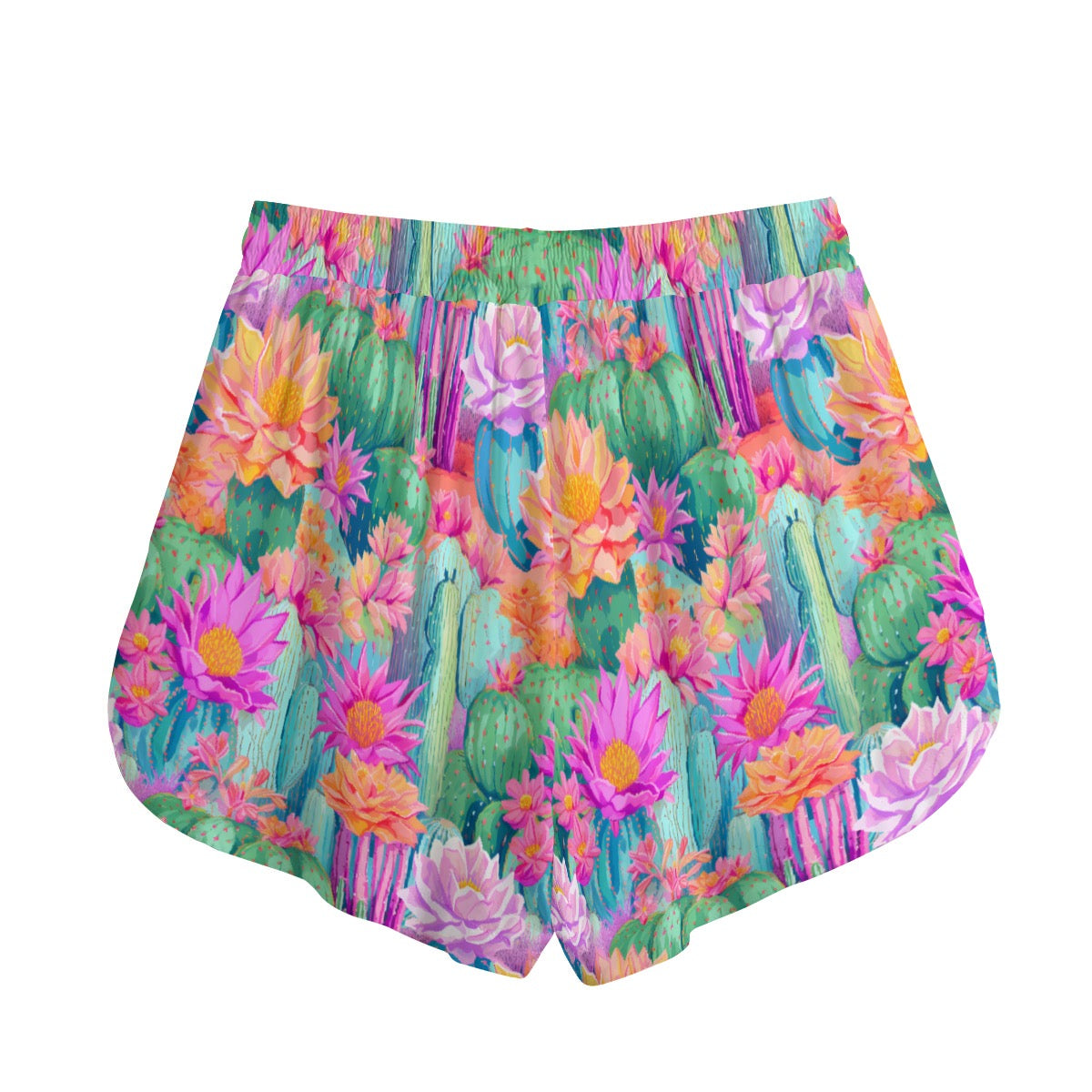 Colorful Cactus Print Women's Shorts With Pockets and Drawstring | Rayon