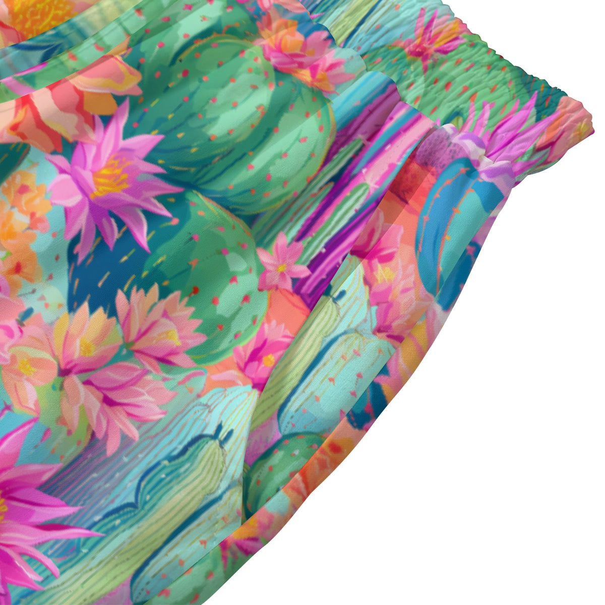 Colorful Cactus Print Women's Shorts With Pockets and Drawstring | Rayon