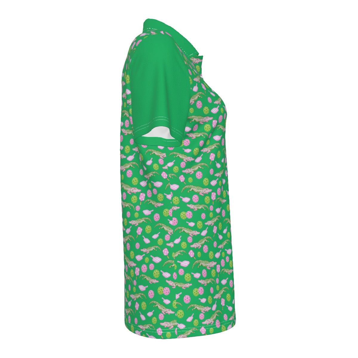Alligator Pickleball Print Green and Pink Women's UV Protection POLO Shirt