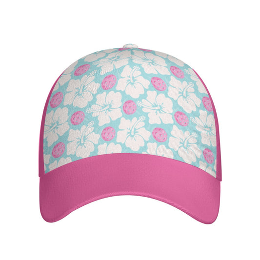 Floral Pink and Blue Pickleball Print Women’s Hat Cap