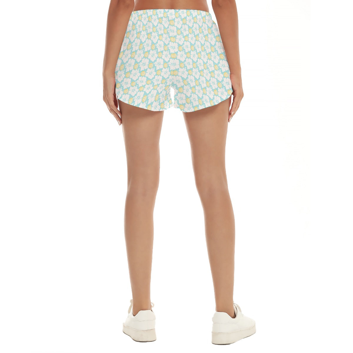 Pickleball Blue and Yellow Floral Print Women's Beach Shorts