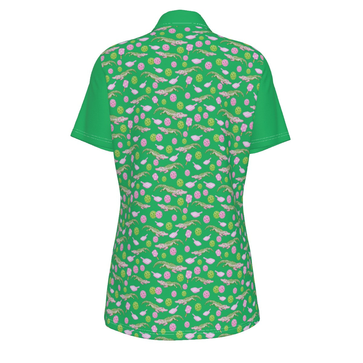 Alligator Pickleball Print Green and Pink Women's UV Protection POLO Shirt