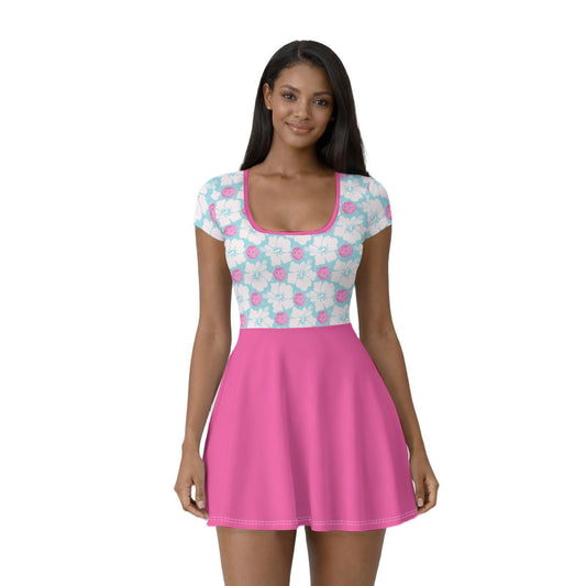 Pink Pickleball Floral Print Women’s Athletic Dress With Built‑In Shorts