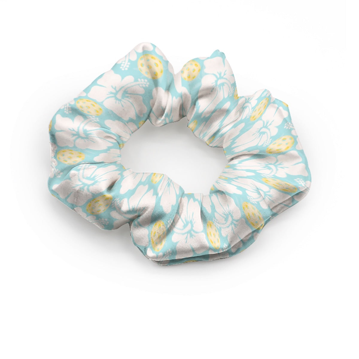 Blue and Yellow Floral Pickleball Print Summer Hair Scrunchie
