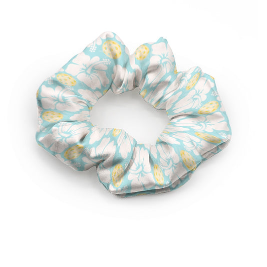 Blue and Yellow Floral Pickleball Print Summer Hair Scrunchie