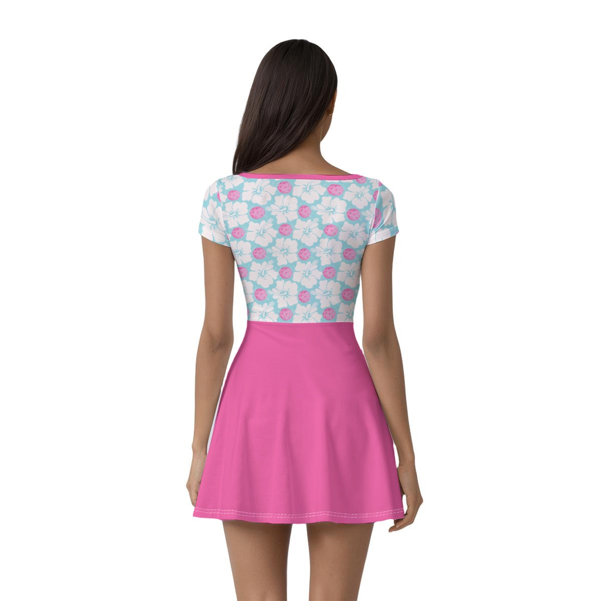 Pink Pickleball Floral Print Women’s Athletic Dress With Built‑In Shorts
