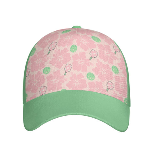 Pink and Green Pickleball Print Women's Hat Peaked Cap