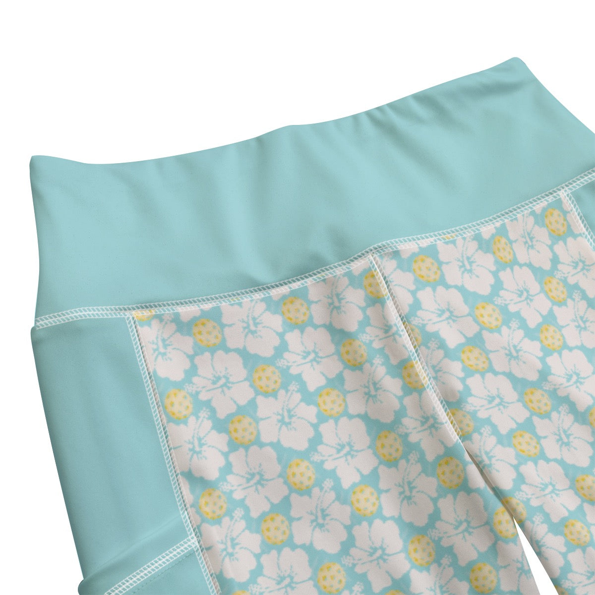Women's Tropical Floral Blue and Yellow Pickleball Leggings With Side Pockets