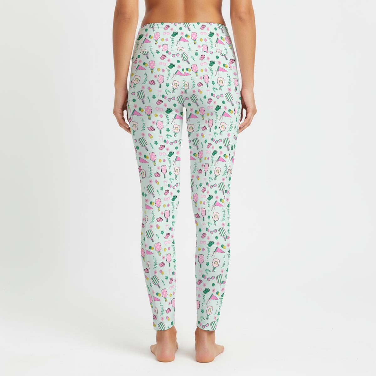 Pickleball Pink & Mint All-Over Print Women's High Waist Leggings With Side Pocket