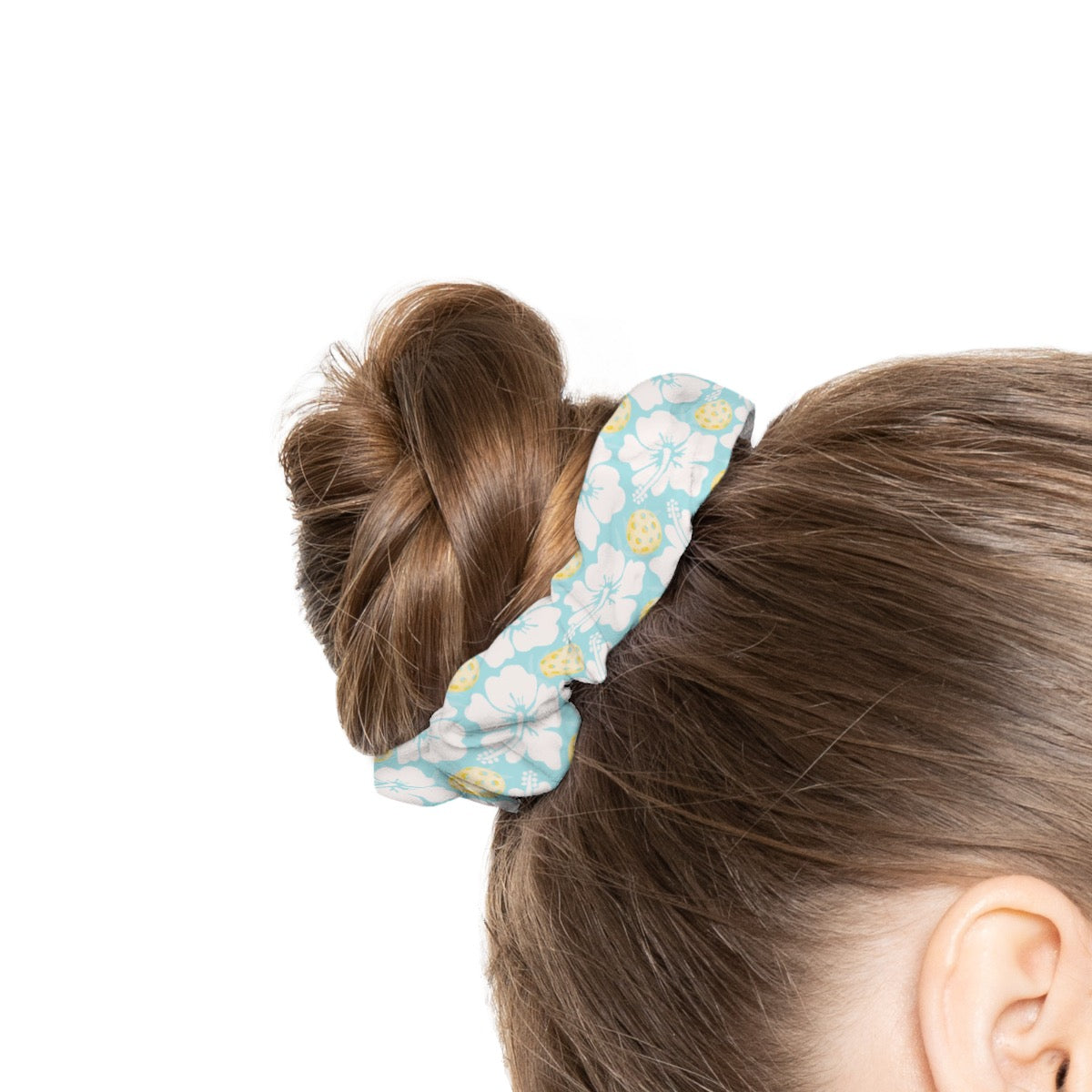 Blue and Yellow Floral Pickleball Print Summer Hair Scrunchie