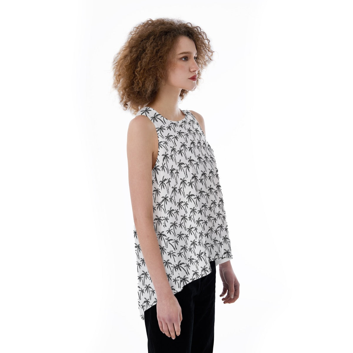 Black and White Palm Tree Print Women's Loose Tank Top