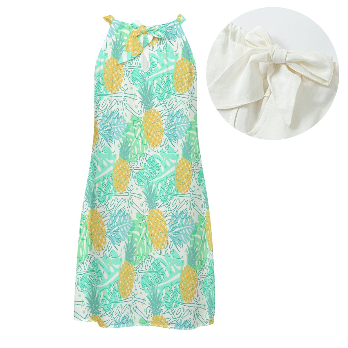 Pineapple Print Women's Halter Summer Dress | Rayon