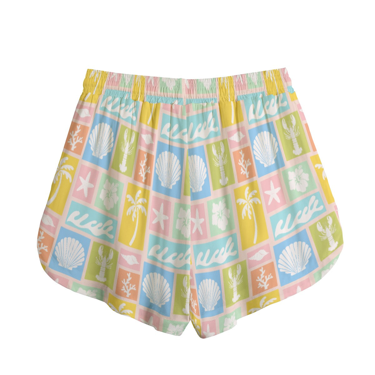 Women's Surf Print Rayon Shorts With Pockets and Drawstring