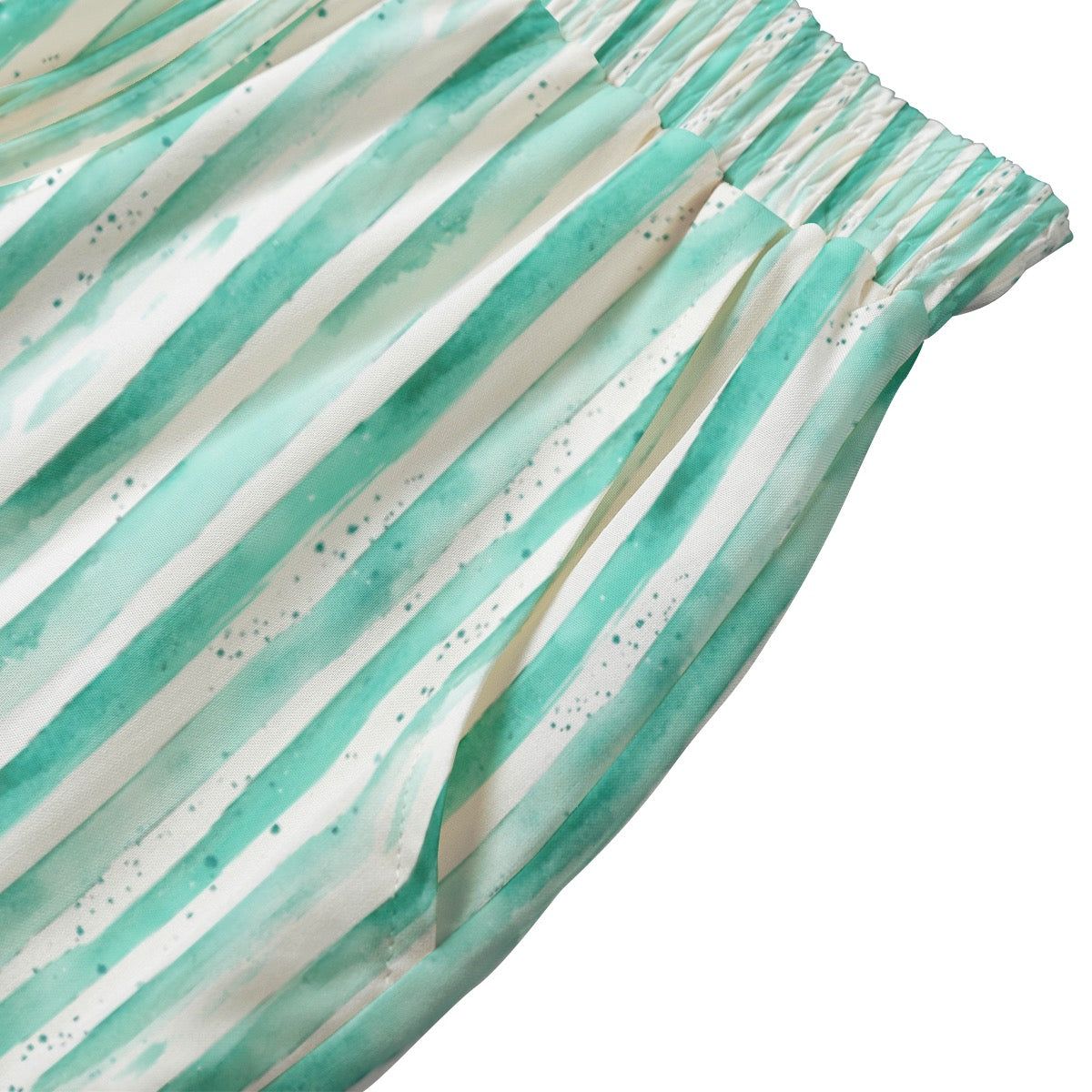 Teal Striped Women's Shorts With Drawstring | Rayon