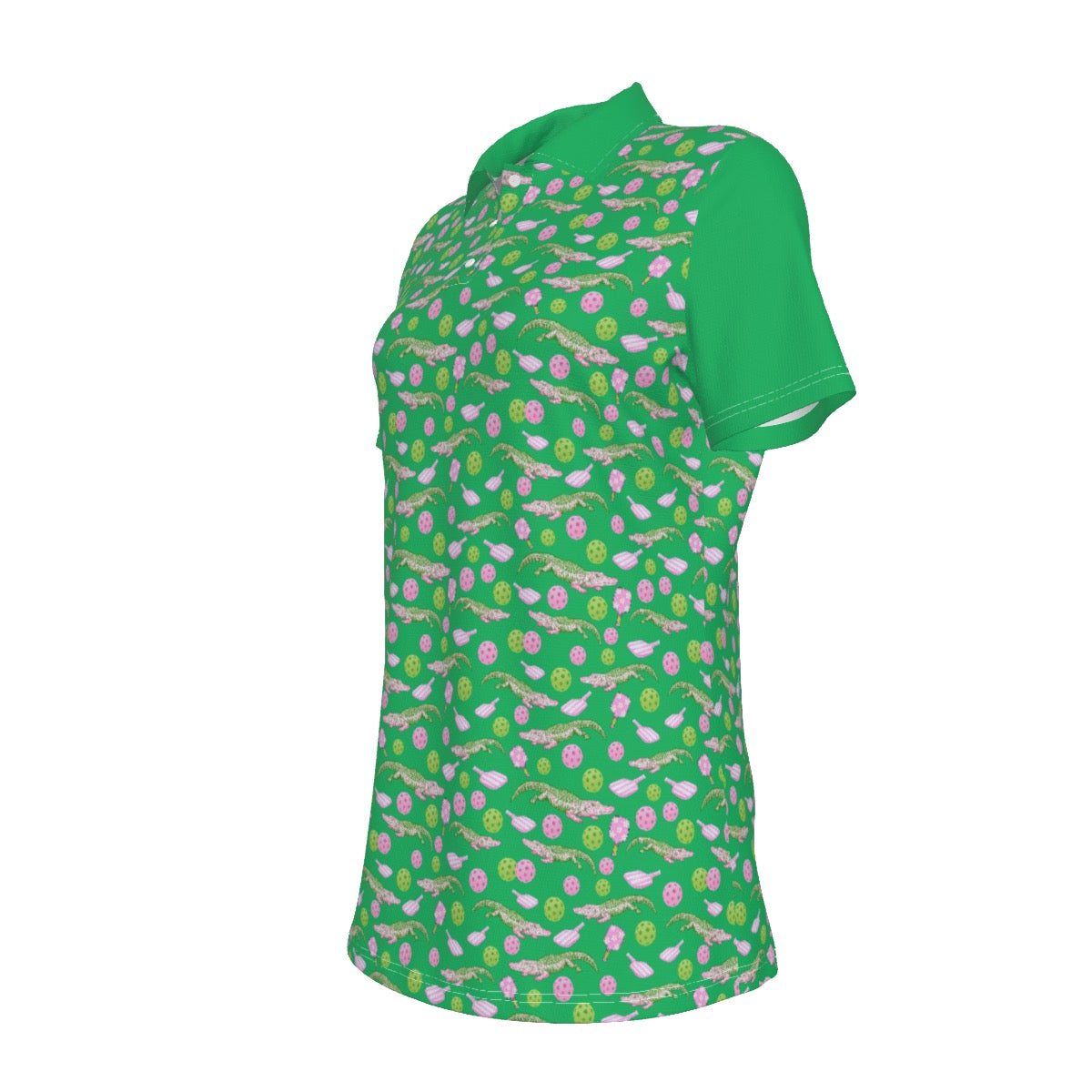 Alligator Pickleball Print Green and Pink Women's UV Protection POLO Shirt