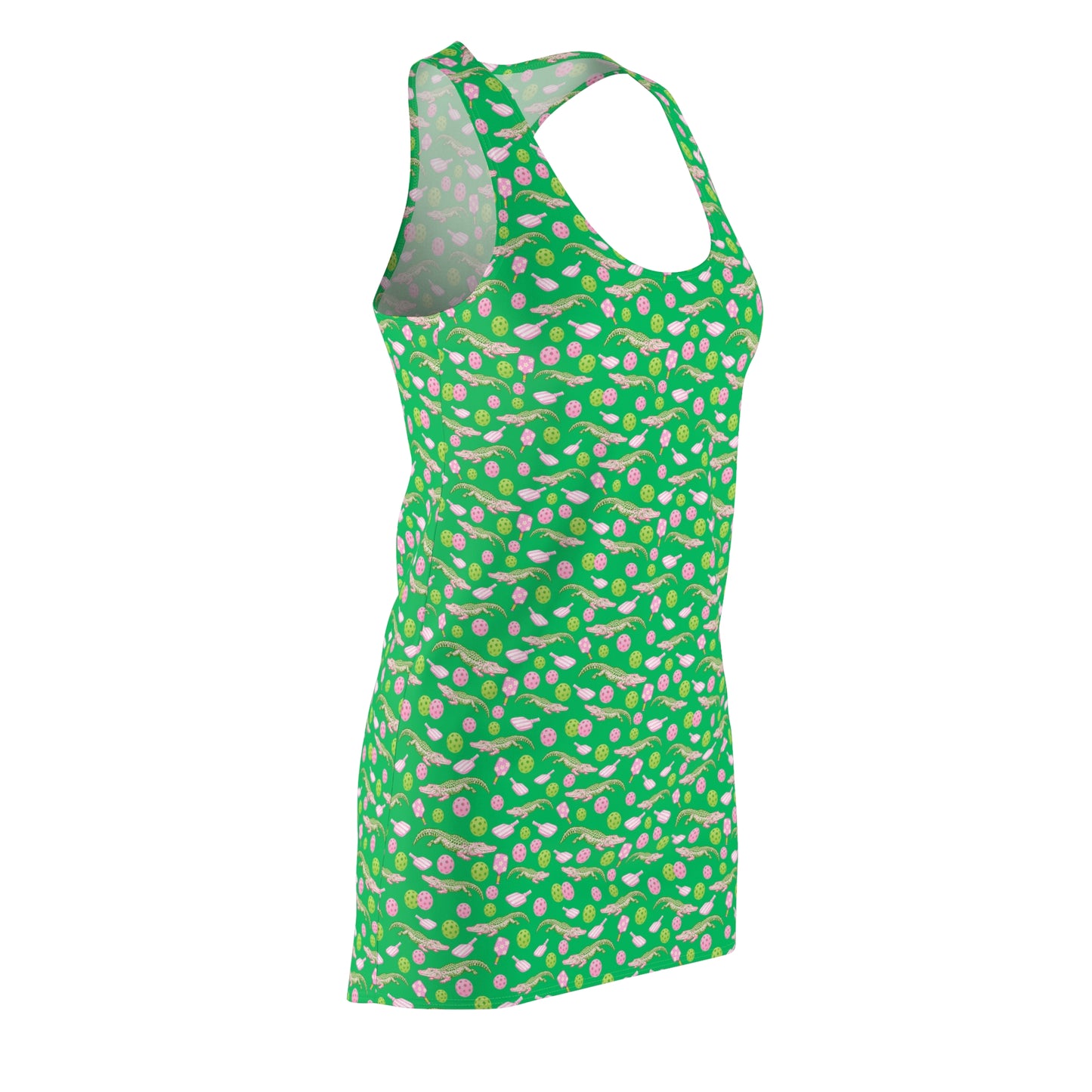 Green  and Pink Pickleball Racerback Dress — All-Over Print Summer Sundress