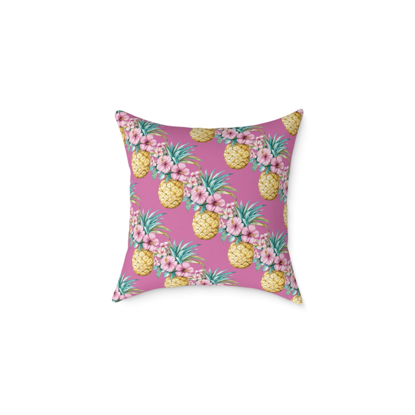 Pineapple Hibiscus Square Pillow — Tropical Floral Decorative Throw Pillow