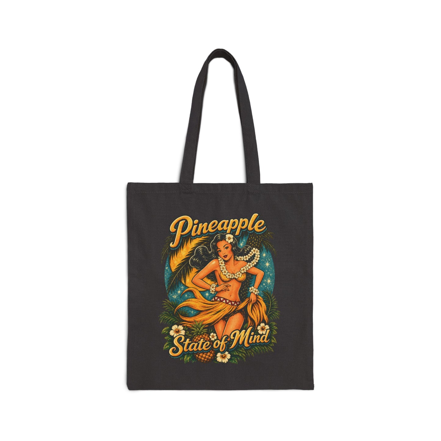 Pineapple Stat of Mind Tote Bag — Vintage Pineapple Hula Girl Canvas Tote Bag