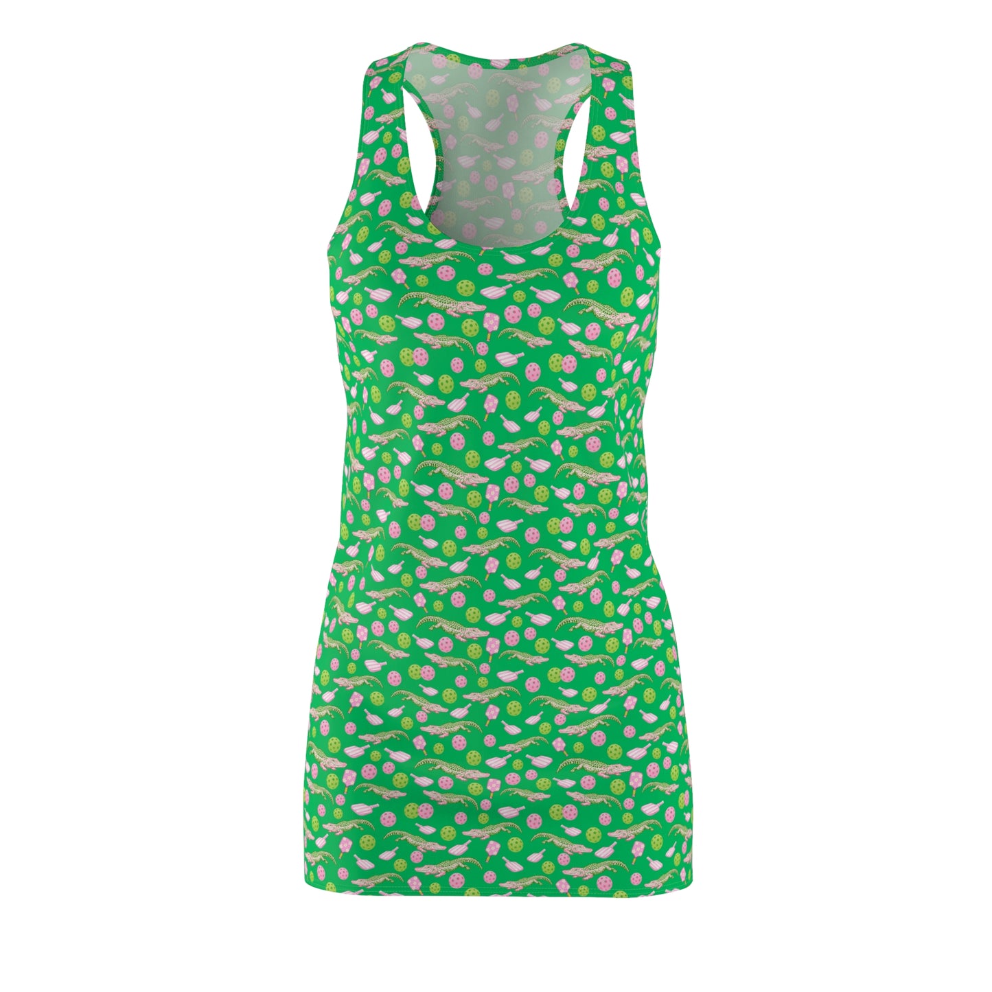 Green  and Pink Pickleball Racerback Dress — All-Over Print Summer Sundress