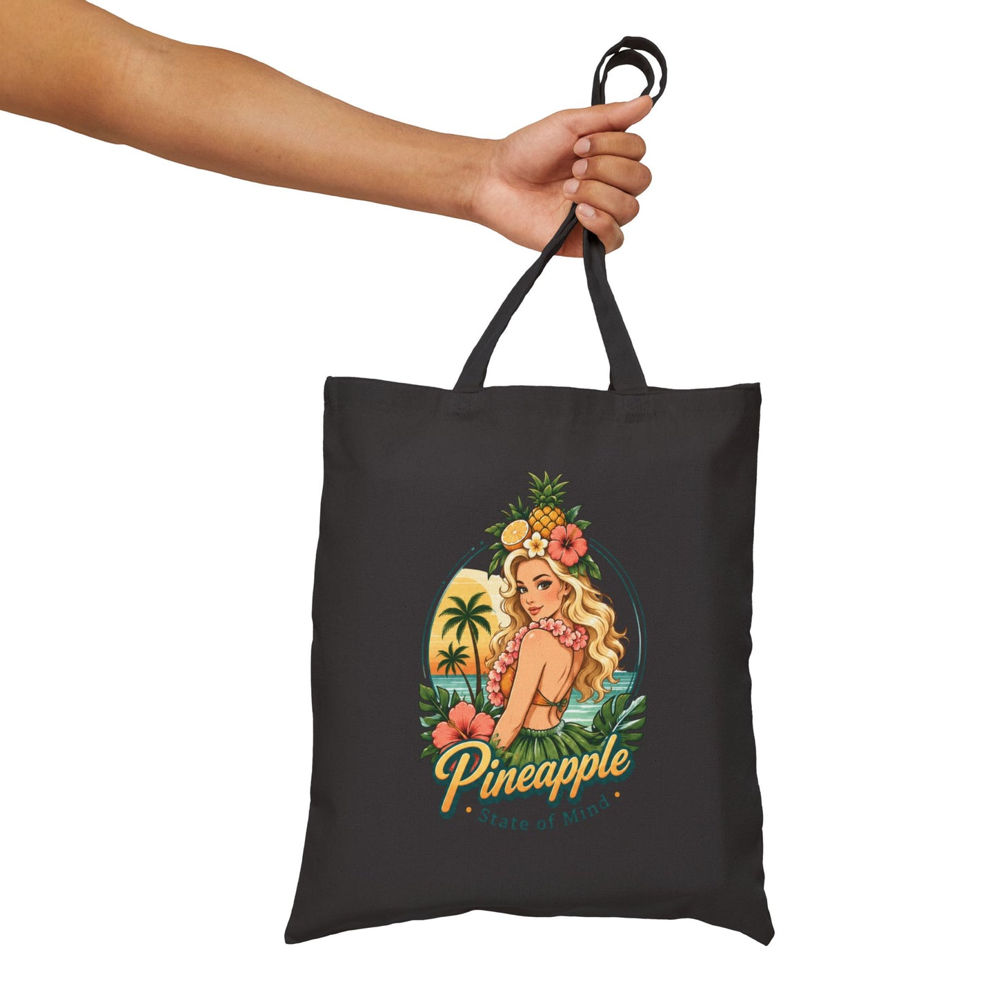 Pineapple Stat of MindvTote Bag — Vintage Pineapple Hula Girl Canvas Tote Bag