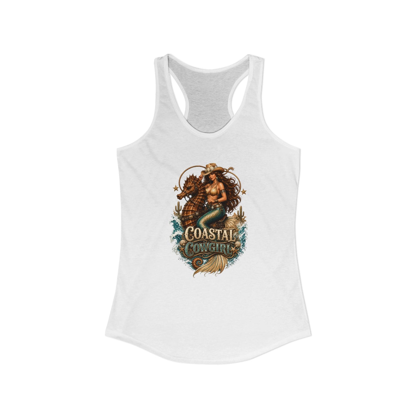 Coastal Cowgirl Seahorse Print Women's Racerback Tank Top