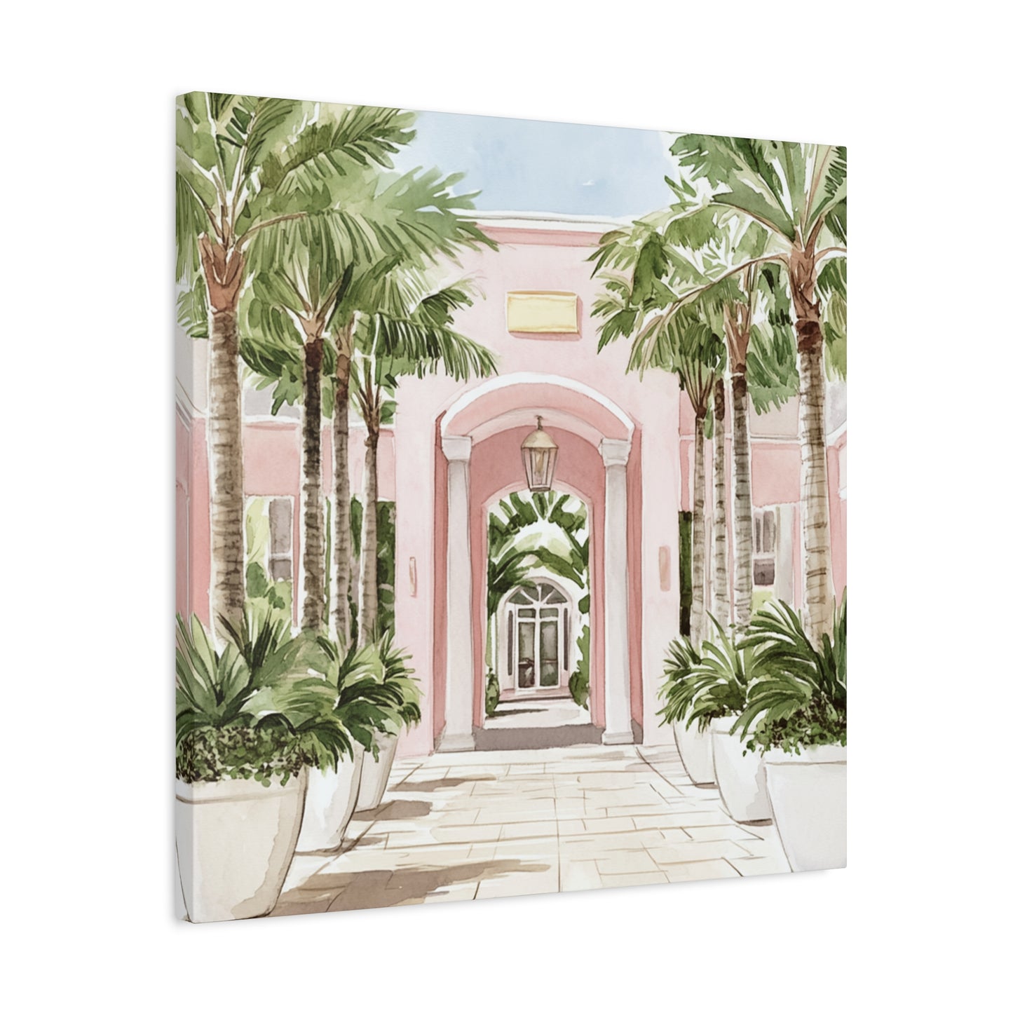 Tropical Pink Archway Canvas Wall Art — Coastal Palm Palmistry Matte Stretched Print