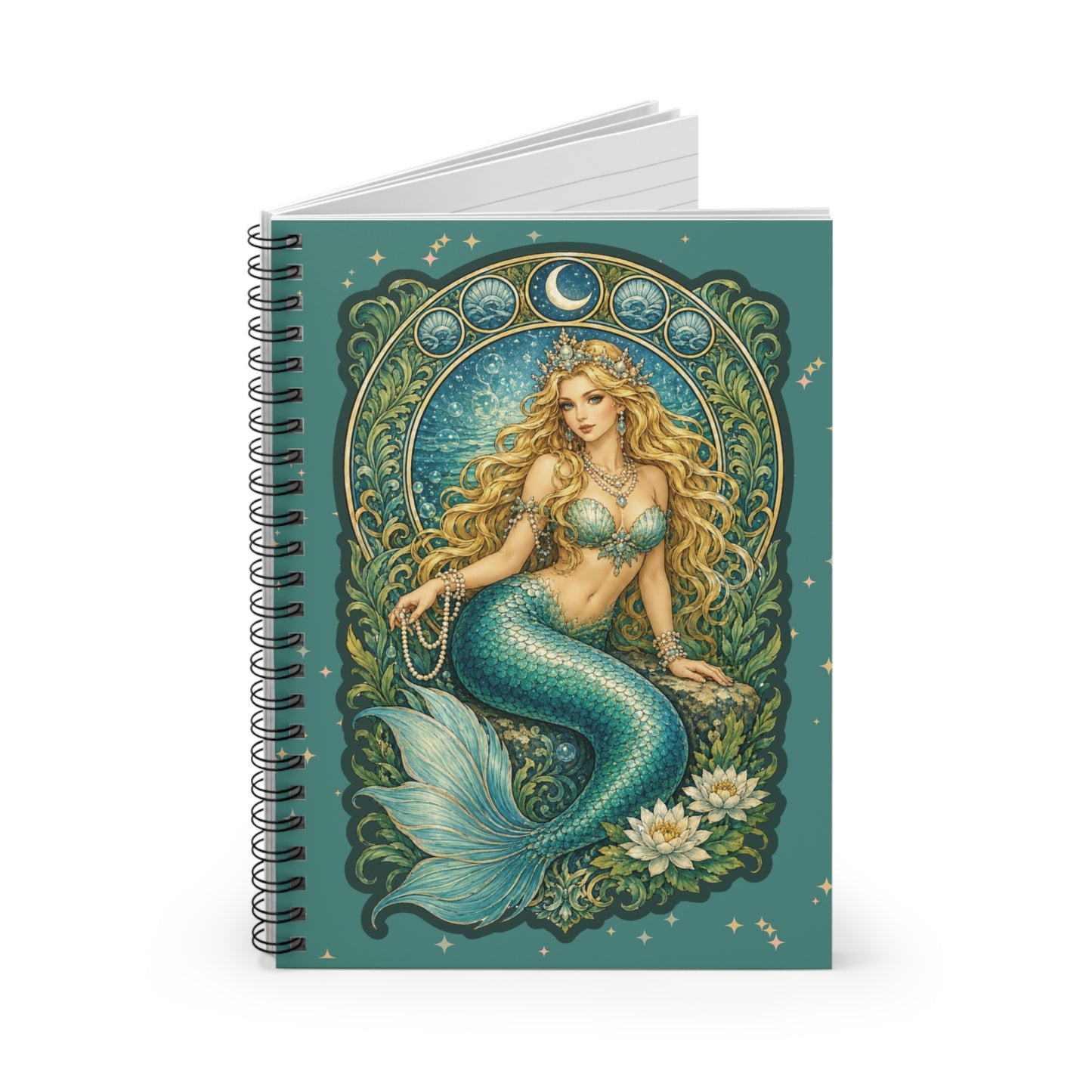 Mermaid Art Nouveau  Teal Spiral Notebook - Ruled Line