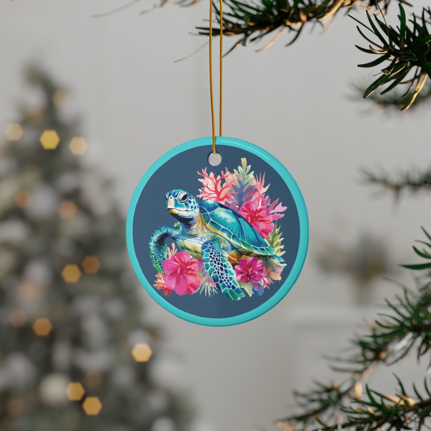Blue Sea Turtle Animal Ceramic Holiday Ornaments
