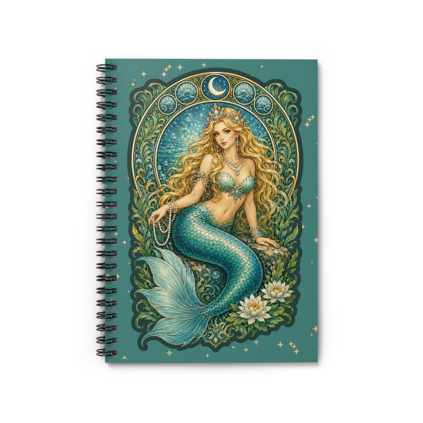 Mermaid Art Nouveau  Teal Spiral Notebook - Ruled Line