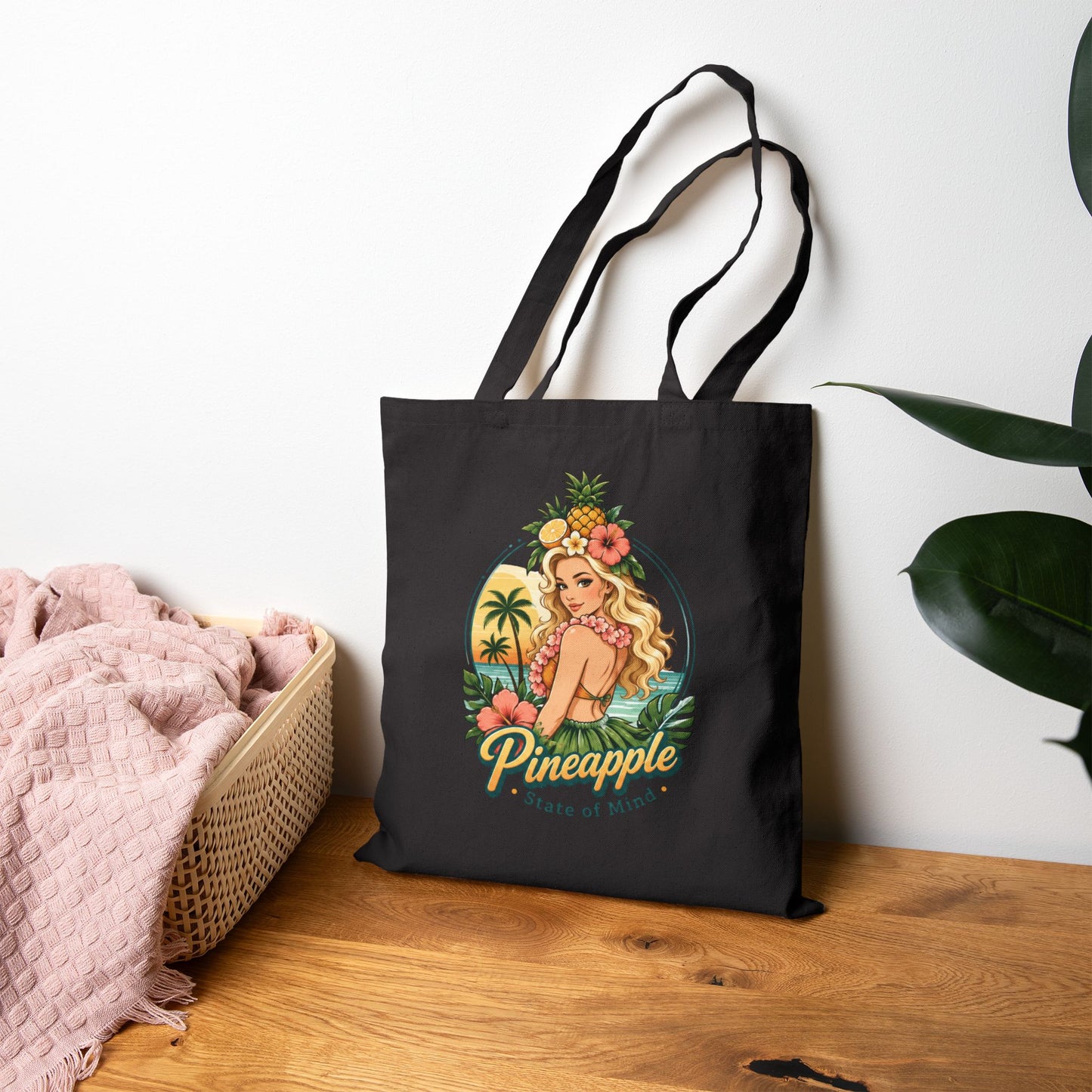 Pineapple Stat of MindvTote Bag — Vintage Pineapple Hula Girl Canvas Tote Bag