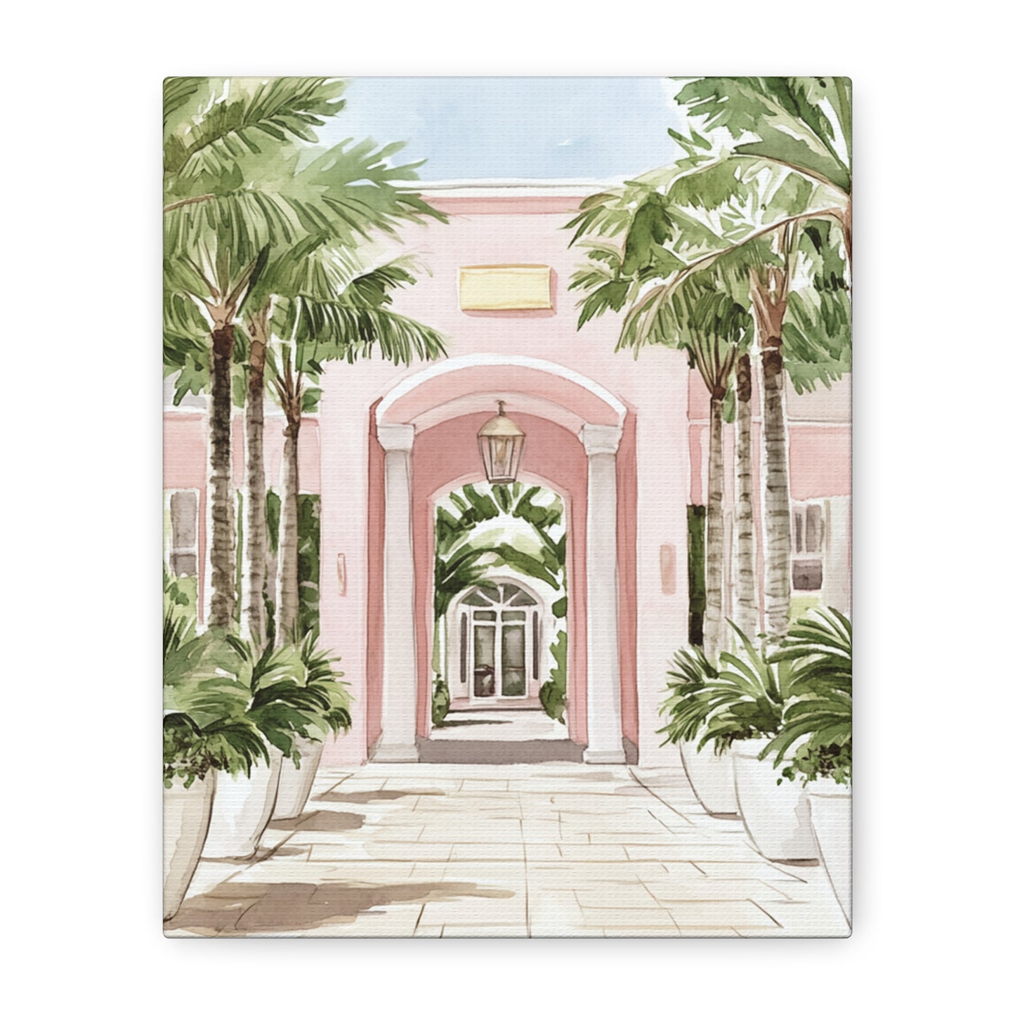 Tropical Pink Archway Canvas Wall Art — Coastal Palm Palmistry Matte Stretched Print