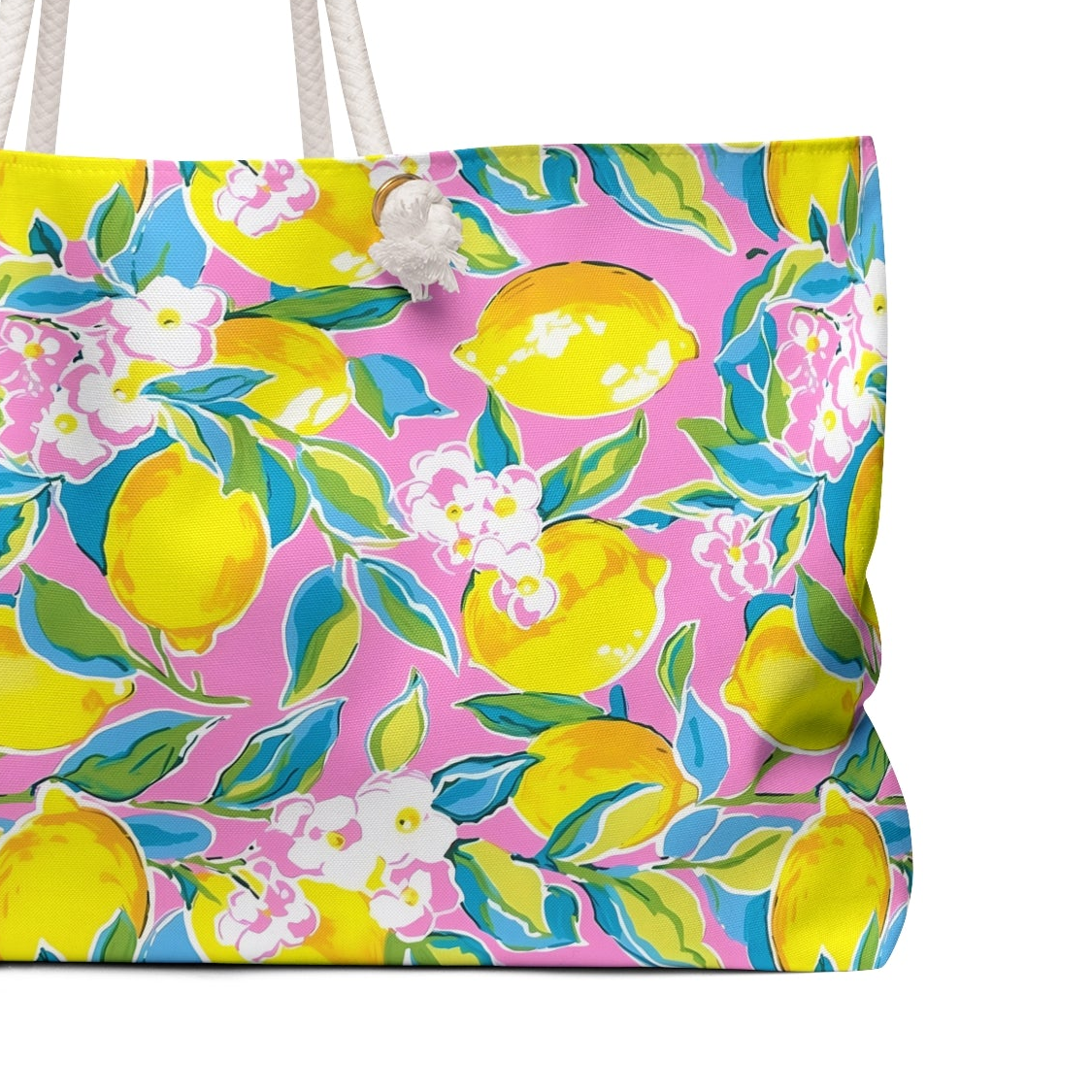 Lemon Blossom Weekender Bag — Bright Pink Citrus Travel Tote