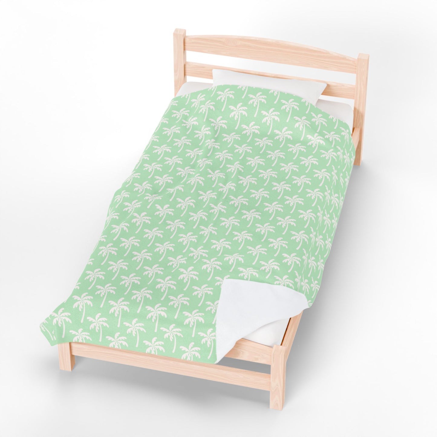 Velveteen Plush Blanket — Mint Palm Tree Pattern Cozy Throw