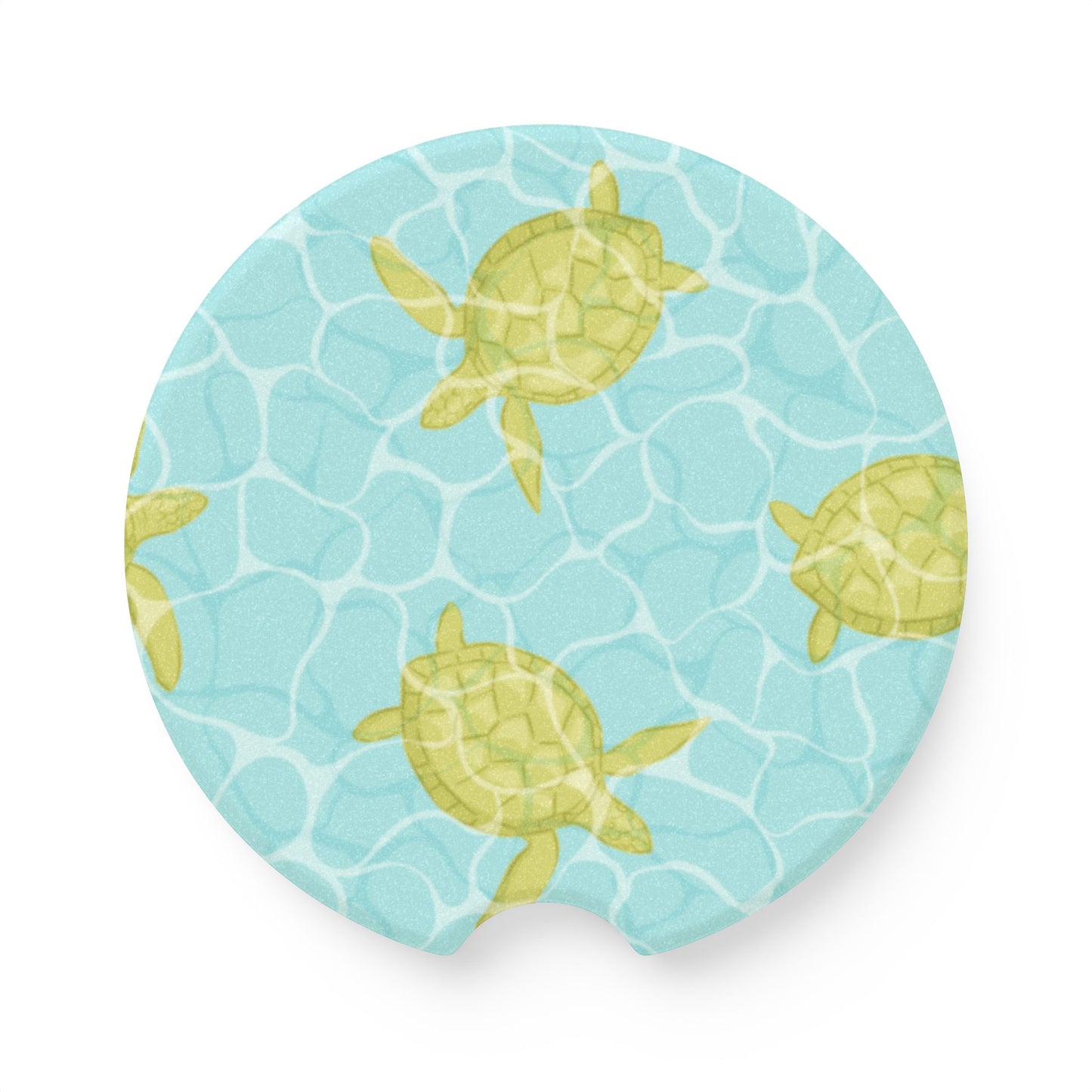 Sea Turtle Soapstone Car Coaster — Coastal Beach Water Pattern