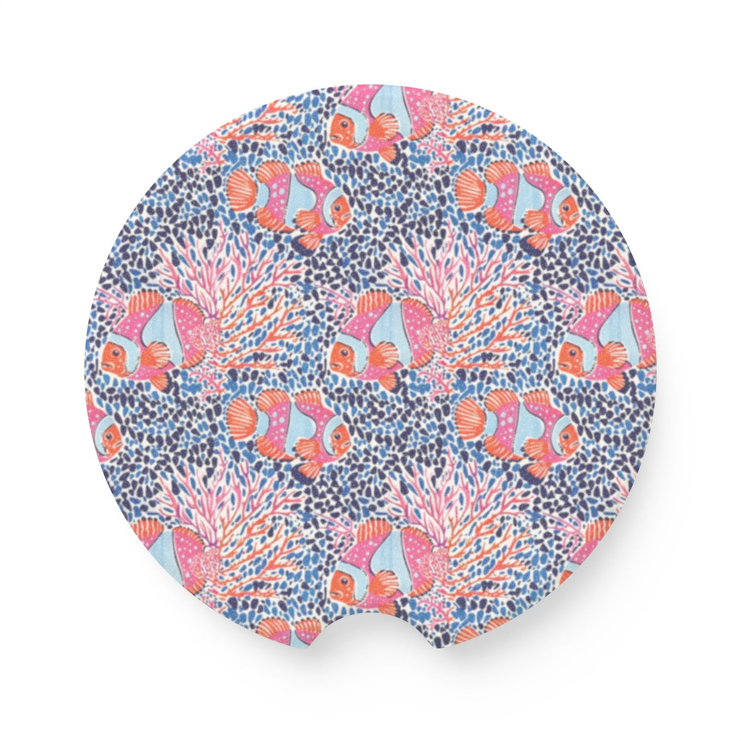 Clownfish Coral Soapstone Car Coaster — Colorful Ocean Reef Drink Holder