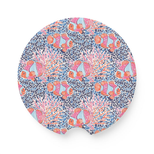 Clownfish Coral Soapstone Car Coaster — Colorful Ocean Reef Drink Holder