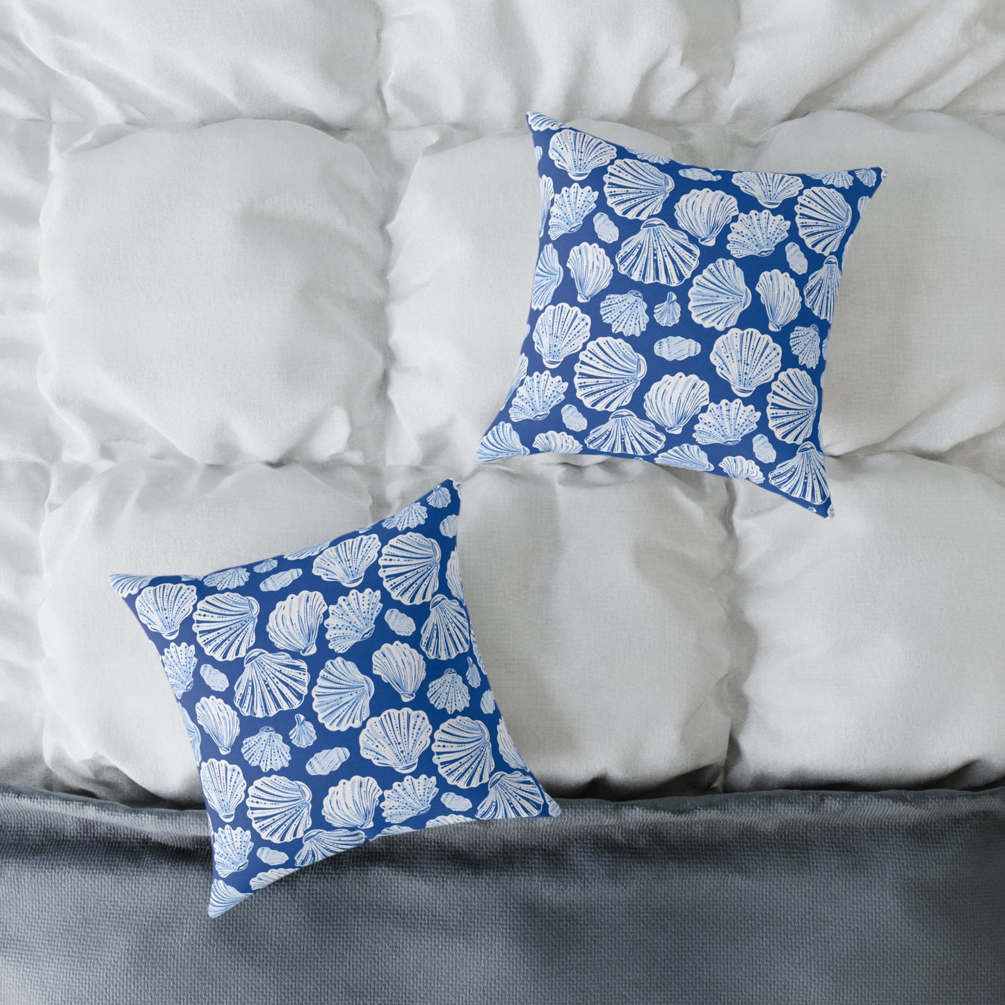 Nautical Blue Shell Pattern Square Throw Pillow