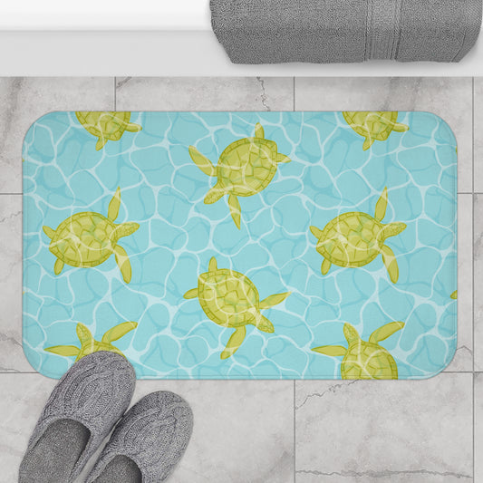 Sea Turtle Bath Mat — Tropical Pool Pattern, Coastal Bathroom Accent