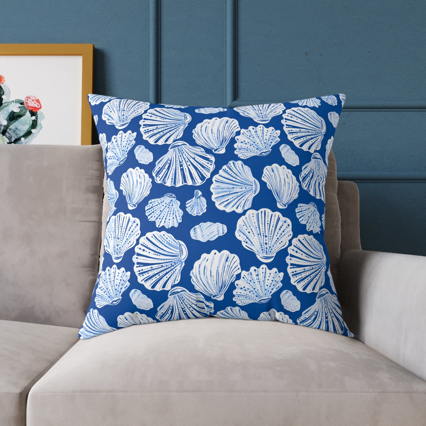 Nautical Blue Shell Pattern Square Throw Pillow