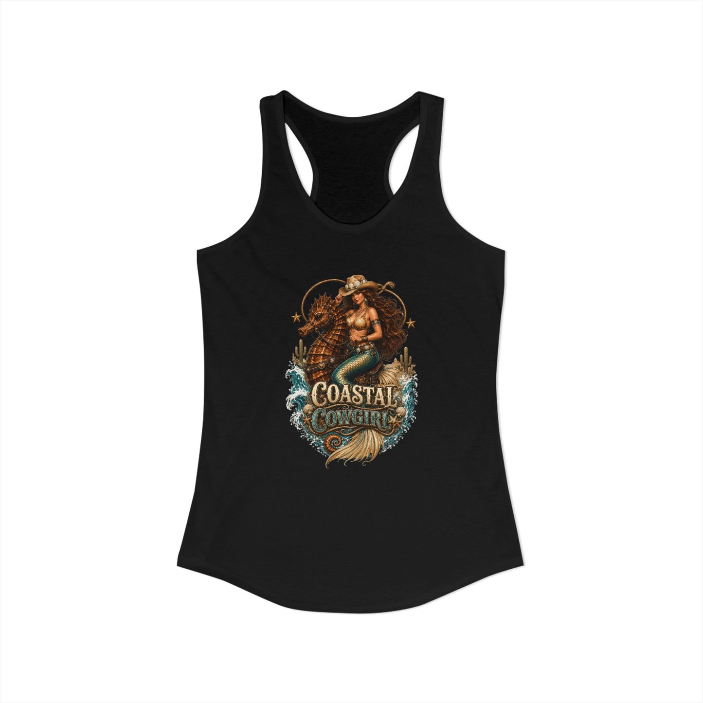 Coastal Cowgirl Seahorse Print Women's Racerback Tank Top