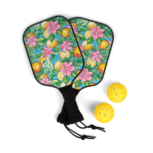 Tropical Fruit Cirtus Print Pickleball Paddle Set - Fun & Colorful Kit for Players, Sports Lovers, Perfect Gift for Friends, Active Lifestyle, Summer Fun