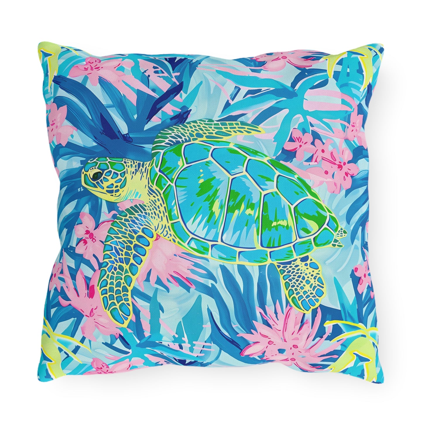 Sea Turtle Tropical Outdoor Pillow — Vibrant Coastal Patio Throw