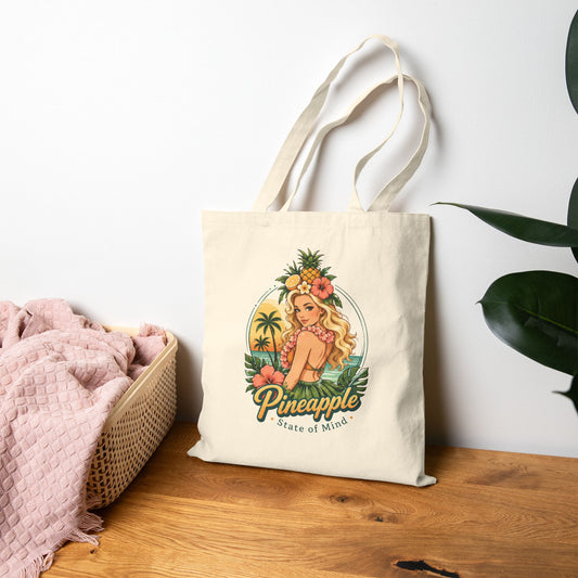 Pineapple Stat of MindvTote Bag — Vintage Pineapple Hula Girl Canvas Tote Bag