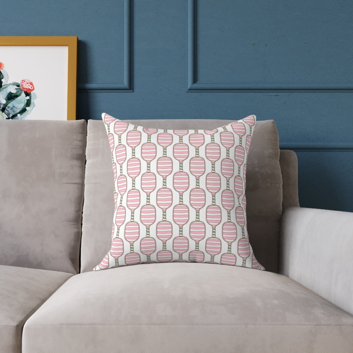 Pink Pickleball Preppy Pattern Pillow — Decorative Square Throw Pillow